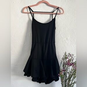 SHEIN Black Spaghetti-Strap Ruffle-Hem Mini Romper